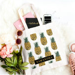 Bolso De Tela Patrón de piña de color de agua tropical con nombr<br><div class="desc">Patrón de piña de color de agua tropical con nombre</div>