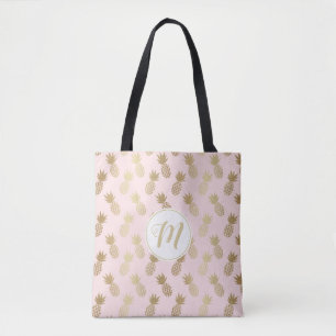 Bolso De Tela Patrón de piña dorada y monograma