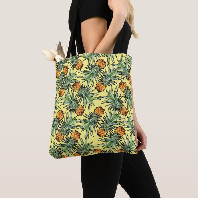 Bolso De Tela Patrón de piña tropical en amarillo (Detalle)