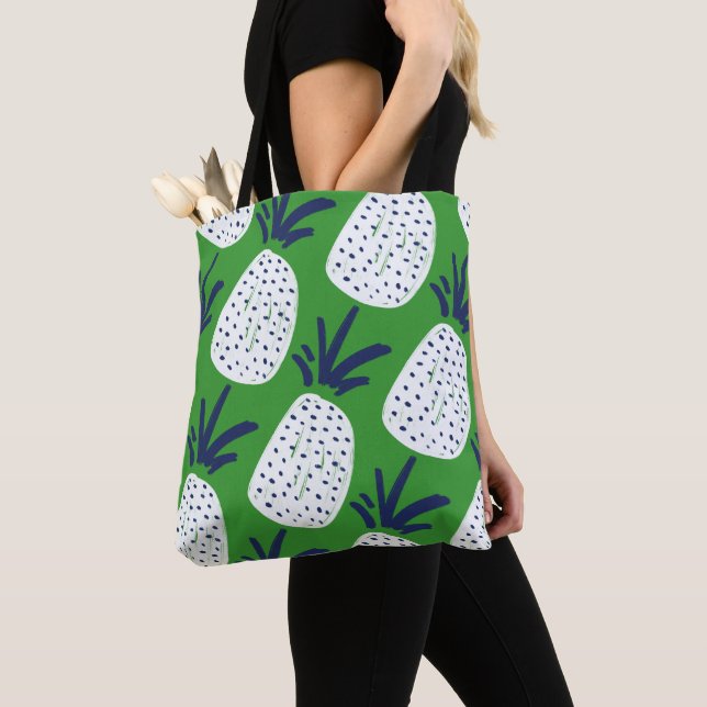 Bolso De Tela Patrón de piña y cactus de resumen rosa y verde (Detalle)