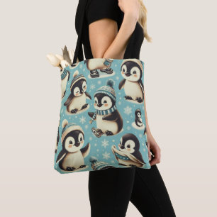 Bolso De Tela Patrón de pingüino de corte vintage