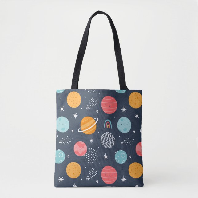 Bolso De Tela Patrón de planeta sonriente (Anverso)