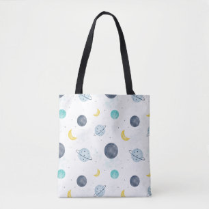 Bolso De Tela Patrón de plano de espacio azul acuarela