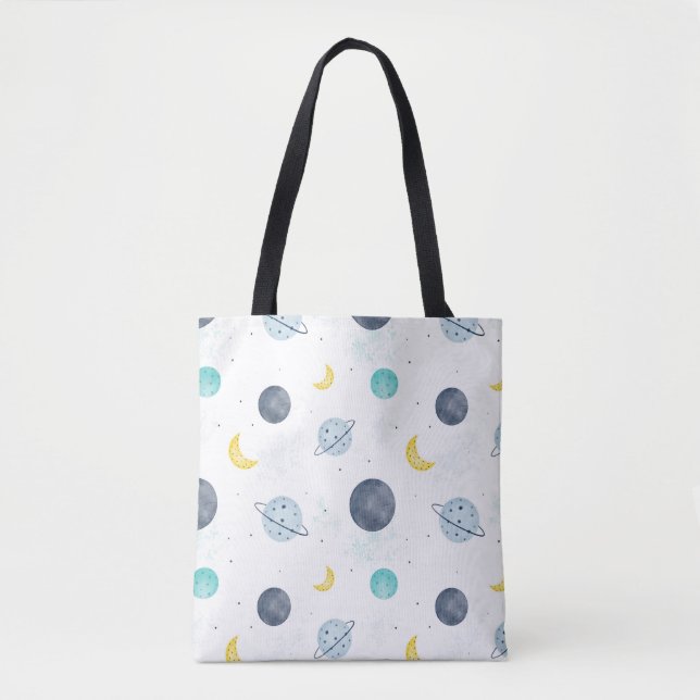Bolso De Tela Patrón de plano de espacio azul acuarela (Anverso)