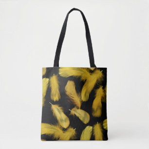 Bolso De Tela Patrón de plumas amarillas