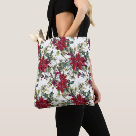 Bolso De Tela Patrón de poinsettia en acuarela