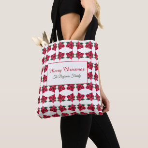Bolso De Tela Patrón de poinsettia roja para familias de cosecha