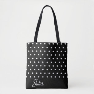 Bolso De Tela Patrón de polka blanco negro elegante personalizad