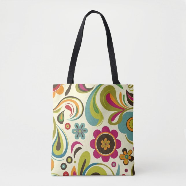 Bolso De Tela Patrón de primavera de Groovy Retro (Anverso)