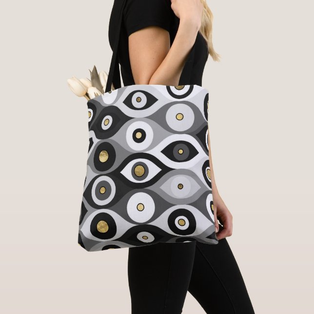 Bolso De Tela Patrón de protección de ojos malvados escala gris  (Detalle)