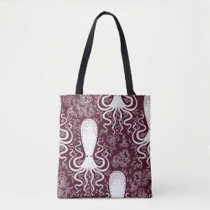 Bolso De Tela patrón de pulpo vintage.