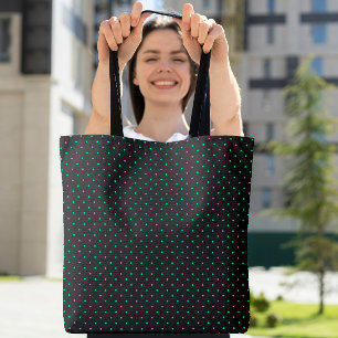 Bolso De Tela Patrón de punto de polka suave negro Verde azulado