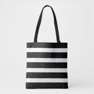 Bolso De Tela Patrón de puntos de polka dorados y franjas blanca