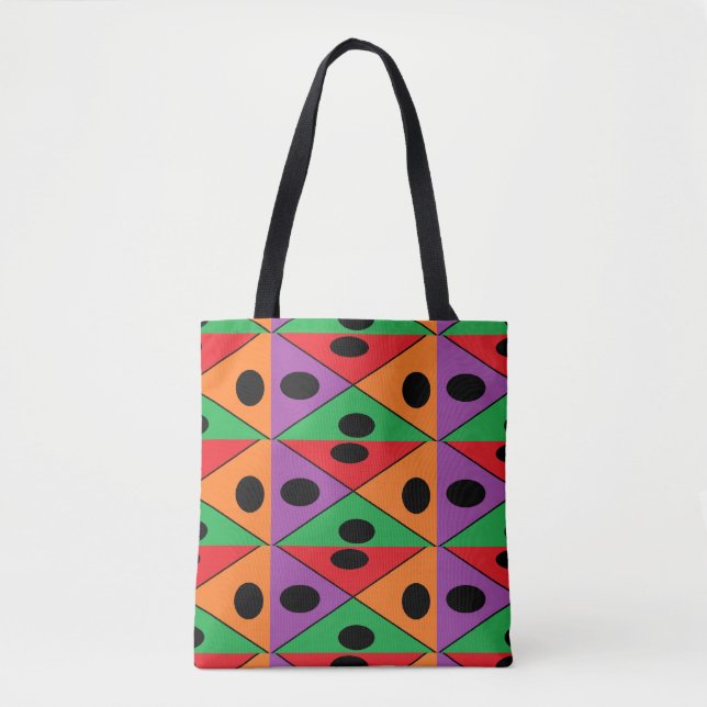 Bolso De Tela Patrón de puntos de polka negro (Anverso)