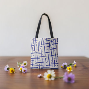 Bolso De Tela Patrón de puntos y pinceles azules texturados
