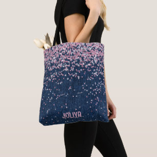 Bolso De Tela Patrón de Purpurina de Denim y Rosa