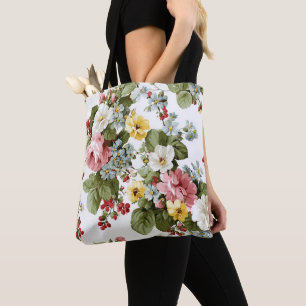 Bolso De Tela Patrón de ramo floral de cottage vintage