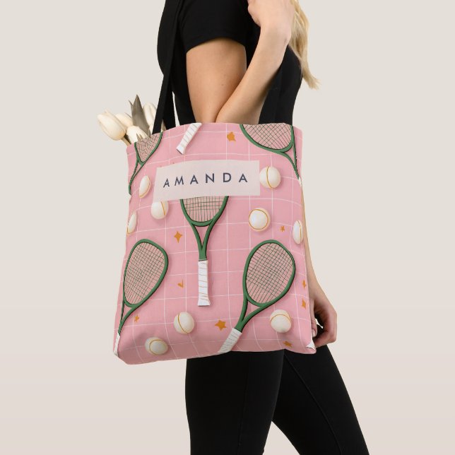 Bolso De Tela Patrón de raqueta de tenis retro personalizado mon (Detalle)