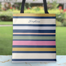 Bolso De Tela Patrón de raya moderno personalizado escritura ele
