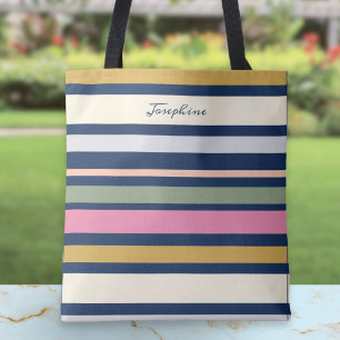 Bolso De Tela Patrón de raya moderno personalizado escritura ele