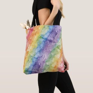 Bolso De Tela Patrón de rayas de acuarela arcoíris