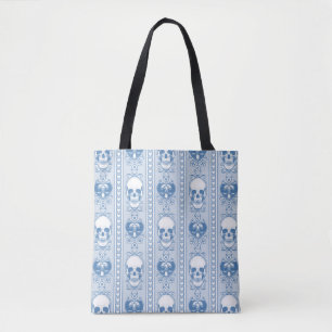 Bolso De Tela Patrón de rayas de cráneo barrocas azul