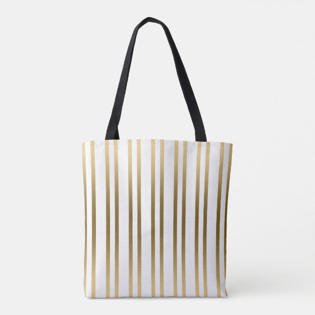 Bolso De Tela Patrón De Rayas De Oro Y Blanco (Reverso)