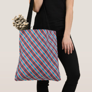 Bolso De Tela Patrón de rayas diagonales rojas, azules y rosadas