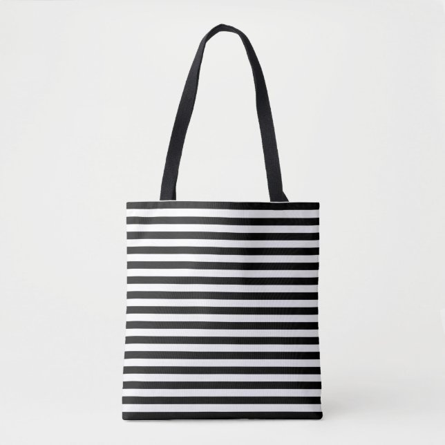 Bolso De Tela Patrón de rayas horizontales en blanco y negro (Anverso)