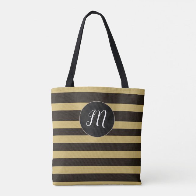 Bolso De Tela Patrón de rayas marrones monograma moderno (Reverso)