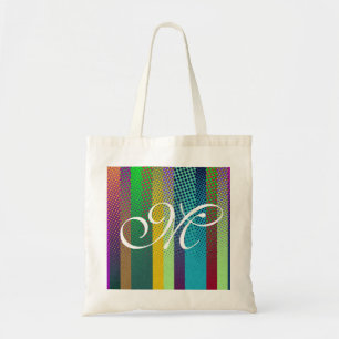 Bolso De Tela Patrón de rayas punteadas de colores + tu monogram