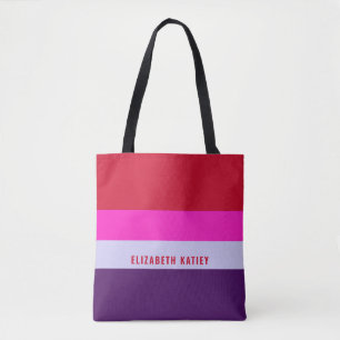 Bolso De Tela Patrón de rayas rojas, rosadas y púrpura