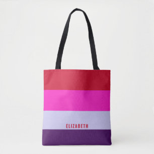 Bolso De Tela Patrón de rayas rojas, rosadas y púrpura