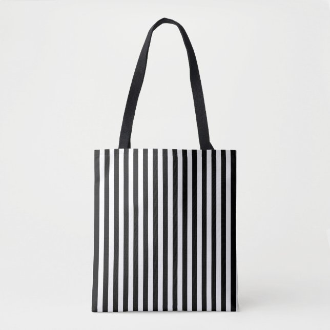 Bolso De Tela Patrón de rayas verticales medias en blanco y negr (Anverso)