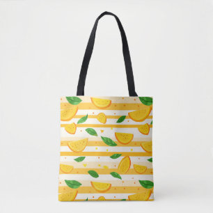 Bolso De Tela Patrón de rebanada de Naranja con hojas verdes