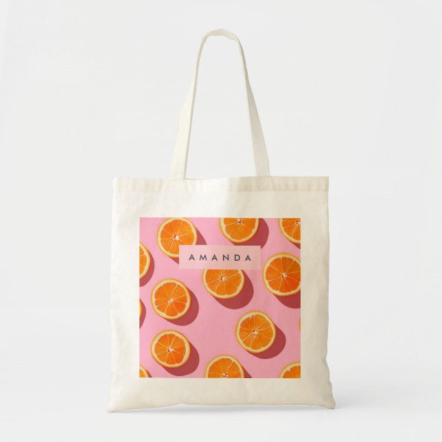 Bolso De Tela Patrón de rebanado Naranja personalizado monograma (Frente)