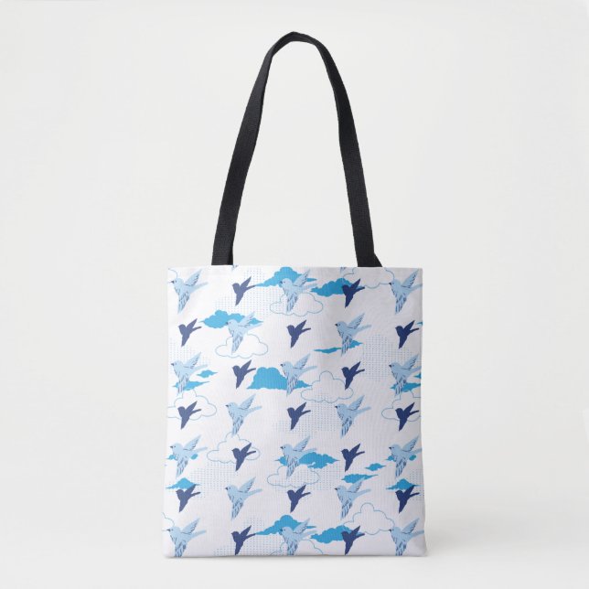 Bolso De Tela Patrón de rebaño de aves azules (Anverso)