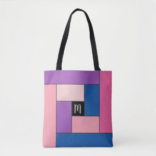 Bolso De Tela Patrón de Rectángulos (ver1) con monograma Perso