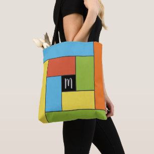 Bolso De Tela Patrón de Rectángulos (ver8) con monograma Perso
