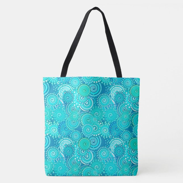 Bolso De Tela Patrón de remolino fractal, tonos turquesa (Anverso)