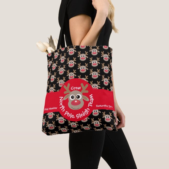 Bolso De Tela Patrón de reno del equipo Cute North Pole Sleigh (Detalle)