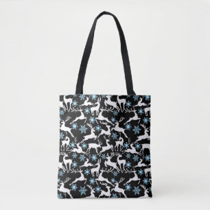 Bolso De Tela Patrón de renos navidades, blanco 02 negro BG