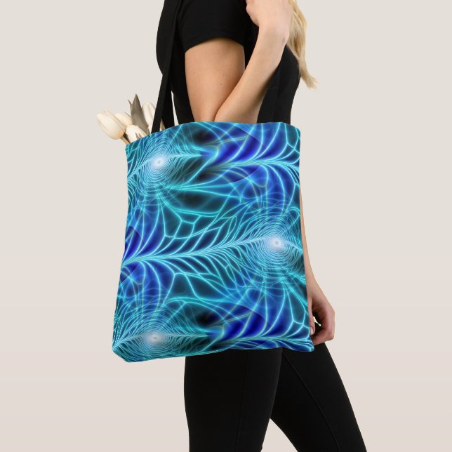 Bolso De Tela Patrón de repetición de fractal luminoso azul eléc (Detalle)