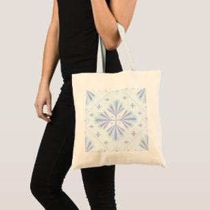 Bolso De Tela Patrón de repetición floral geométrico azul pastel