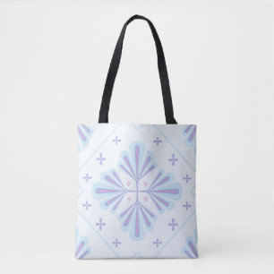 Bolso De Tela Patrón de repetición floral geométrico azul pastel