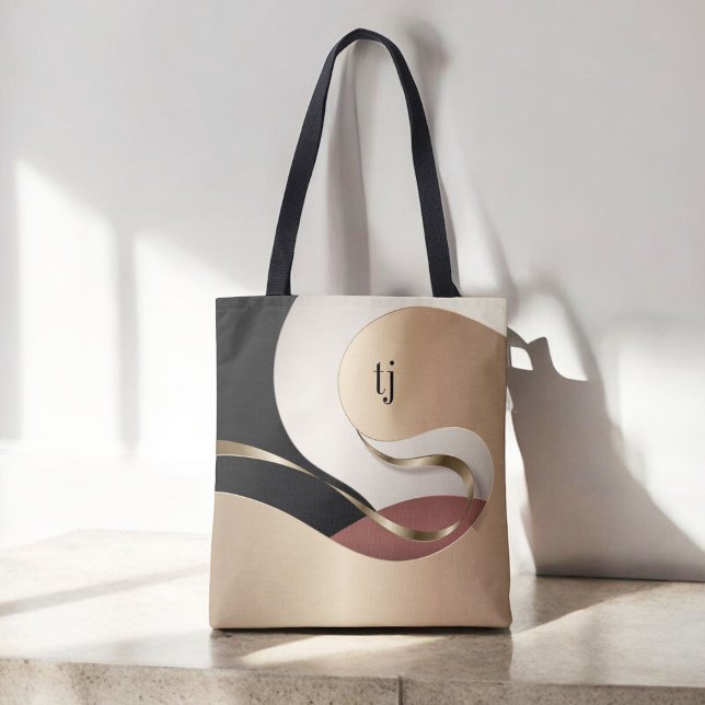 Bolso De Tela Patrón de resumen metálico moderno con monograma (Personalize this custom tote with your monogram initials.)