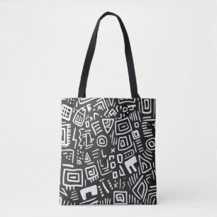 Bolso De Tela Patrón de resumen negro y blanco moderno para la b