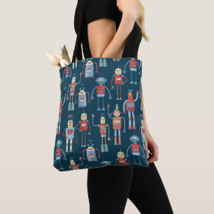 Bolso De Tela Patrón de robots retro de estilo de los años 50 su