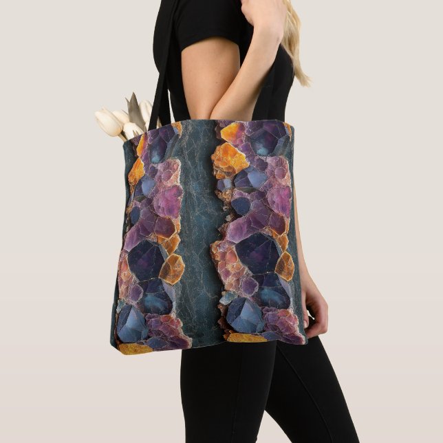 Bolso De Tela Patrón de roca morada, azul y ámbar (Detalle)