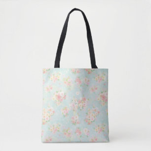 Bolso De Tela Patrón de Rosa de Pastel suave en fondo de Aqua